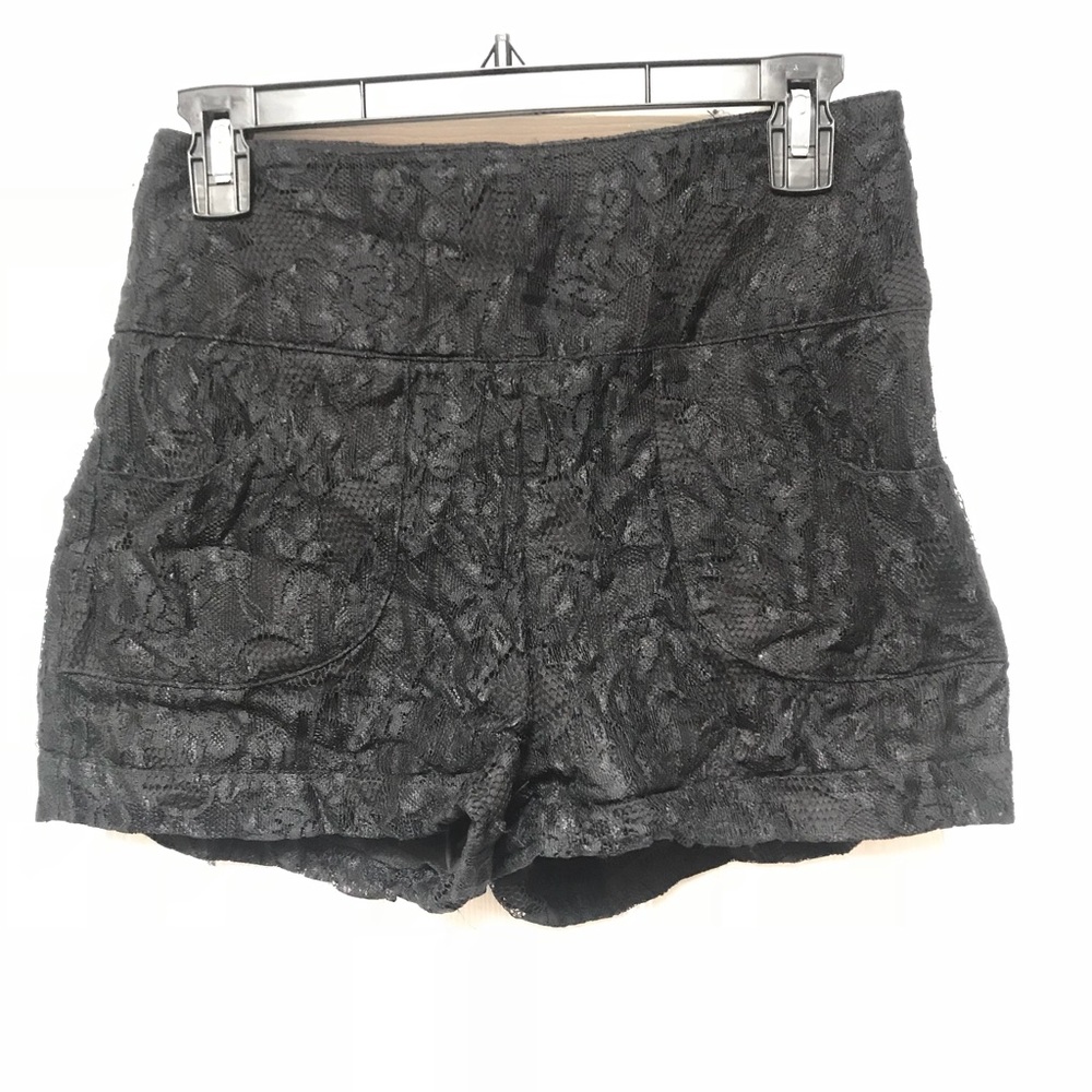 Black lace high waisted shorts